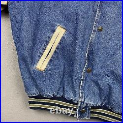 Vintage Bomber Jacket Mens L Blue Denim Lined Varsity George Dickel Whiskey Logo