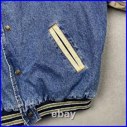 Vintage Bomber Jacket Mens L Blue Denim Lined Varsity George Dickel Whiskey Logo