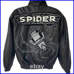 Vintage Californian Leather Bomber Jacket Spider RARE Black Gray Men's Medium