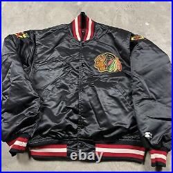 Vintage Chicago Blackhawks Starter Satin Jacket L 90s Big Logo Bomber