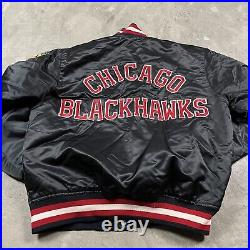 Vintage Chicago Blackhawks Starter Satin Jacket L 90s Big Logo Bomber