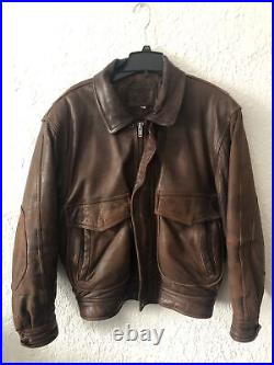 Vintage Field Gear Brown Leather Bomber Jacket Men's Size S