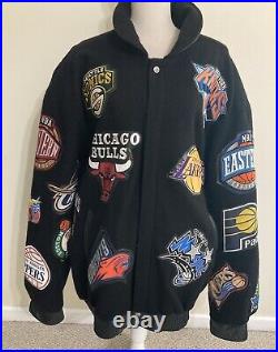 Vintage Jeff Hamilton NBA Patch Logo Jacket Bomber 4XL Wool Leather Black New