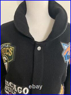 Vintage Jeff Hamilton NBA Patch Logo Jacket Bomber 4XL Wool Leather Black New