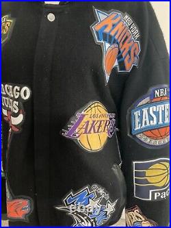 Vintage Jeff Hamilton NBA Patch Logo Jacket Bomber 4XL Wool Leather Black New