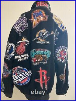 Vintage Jeff Hamilton NBA Patch Logo Jacket Bomber 4XL Wool Leather Black New