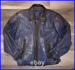 Vintage Marc Buchanan Pelle Pelle Leather Bomber Jacket Navy Black Mens 38