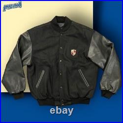 Vintage Porsche Leather/Wool Bomber Jacket Made In USA Sz L Rare EUC Black