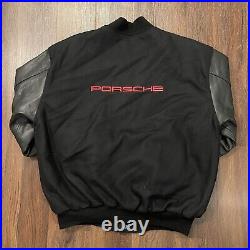 Vintage Porsche Leather/Wool Bomber Jacket Made In USA Sz L Rare EUC Black