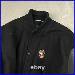 Vintage Porsche Leather Wool Bomber Jacket Mens XL Snap Quilted Made In USA