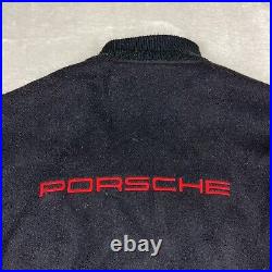 Vintage Porsche Leather Wool Bomber Jacket Mens XL Snap Quilted Made In USA