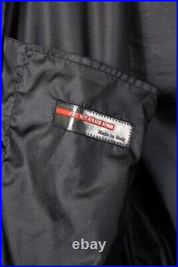 Vintage Prada Red Tab Rubber Logo Sleeve Track Bomber Jacket Fits L Black