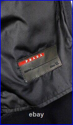 Vintage Prada Red Tab Rubber Logo Sleeve Track Bomber Jacket Fits L Black