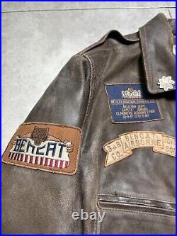 Vintage leather flight bomber jacket chia large us military patches bencat navy