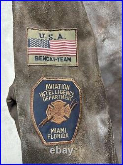 Vintage leather flight bomber jacket chia large us military patches bencat navy