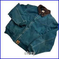 Vtg 90s Carhartt Hunter Green Teal Blue Aqua Santa Fe Jacket Large J14 Detroit