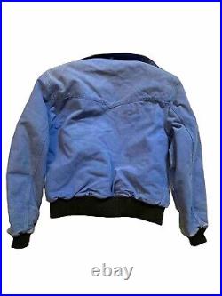 Vtg Carhartt Cornflower Blue Canvas Bomber Jacket Corduroy Collar Lined 44 Inch