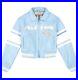 Women's Avirex Blue Bomber American Cropped Icon Jacket Cowhide Leather Jacket